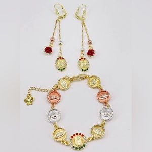 Virgin of Guadalupe gold plated Bracelet and Earrings